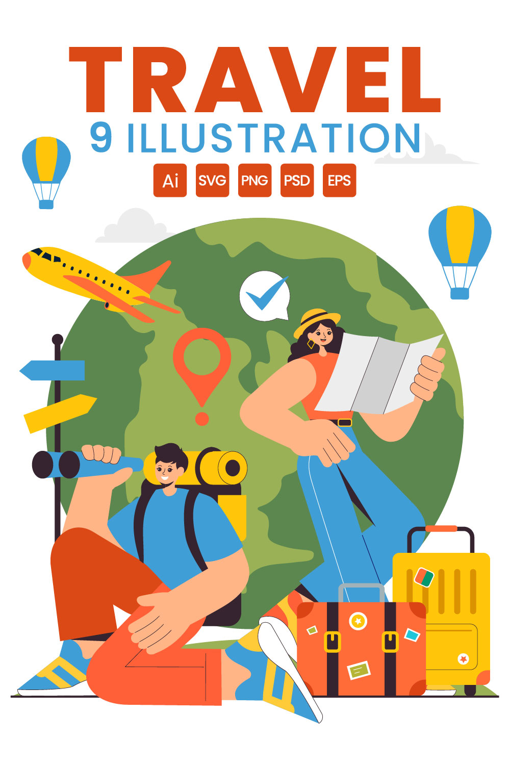 9 Travel and Backpacking Illustration pinterest preview image.