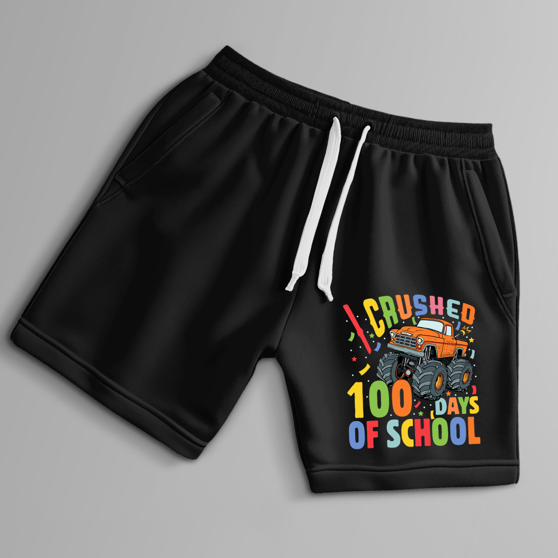 trendy 100 days of school crushed 100 days of school monster truck design for kids and teachers 8 black shorts up 985