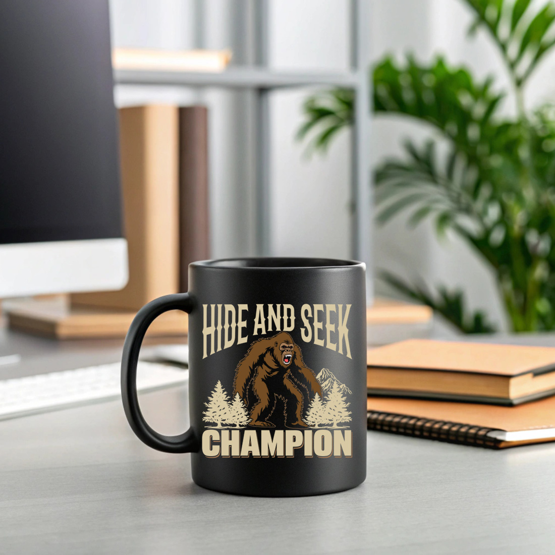 trendy hide and seek champion bigfoot graphic for t shirts and merchandise 2 black mug mock up 927