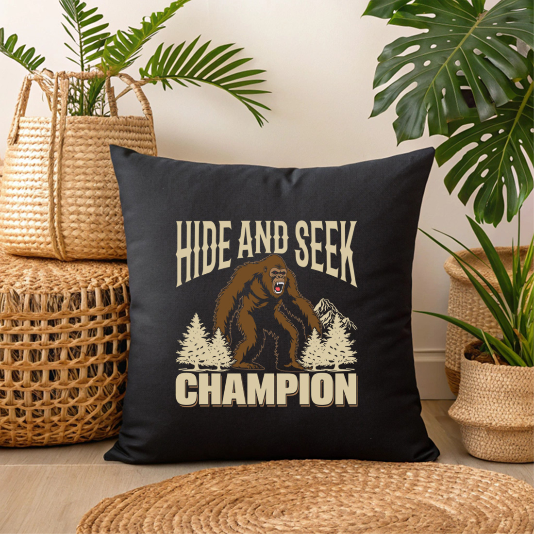 trendy hide and seek champion bigfoot graphic for t shirts and merchandise 3 black pillow mock up 99