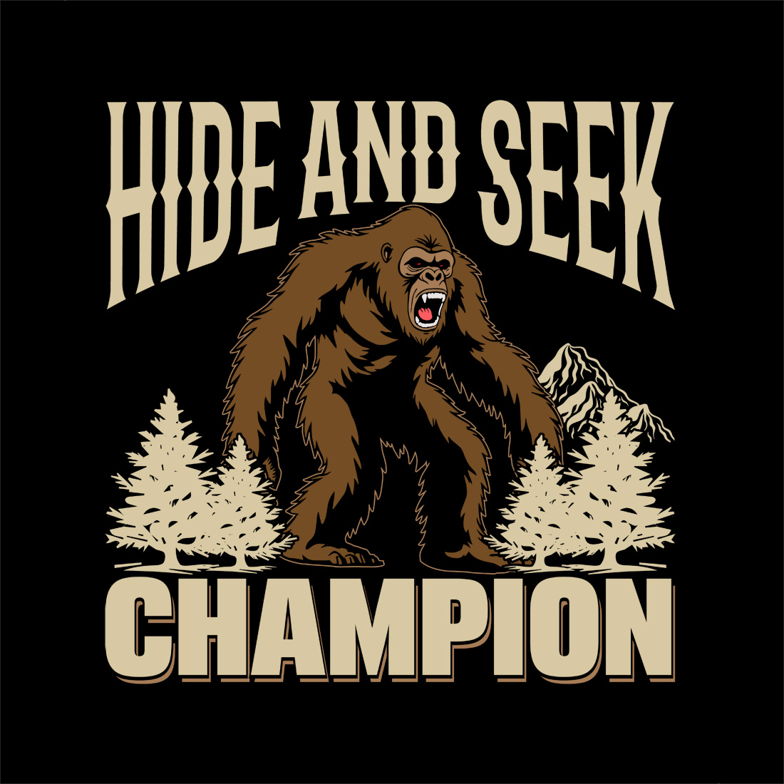 Trendy hide and seek champion bigfoot graphic for t-shirts and merchandise preview image.