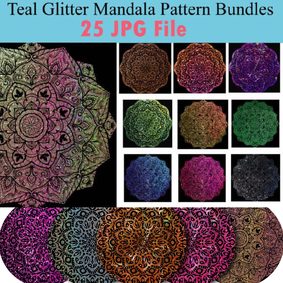 Unique glitter Mandala Background Bundles,Vector image cover image.