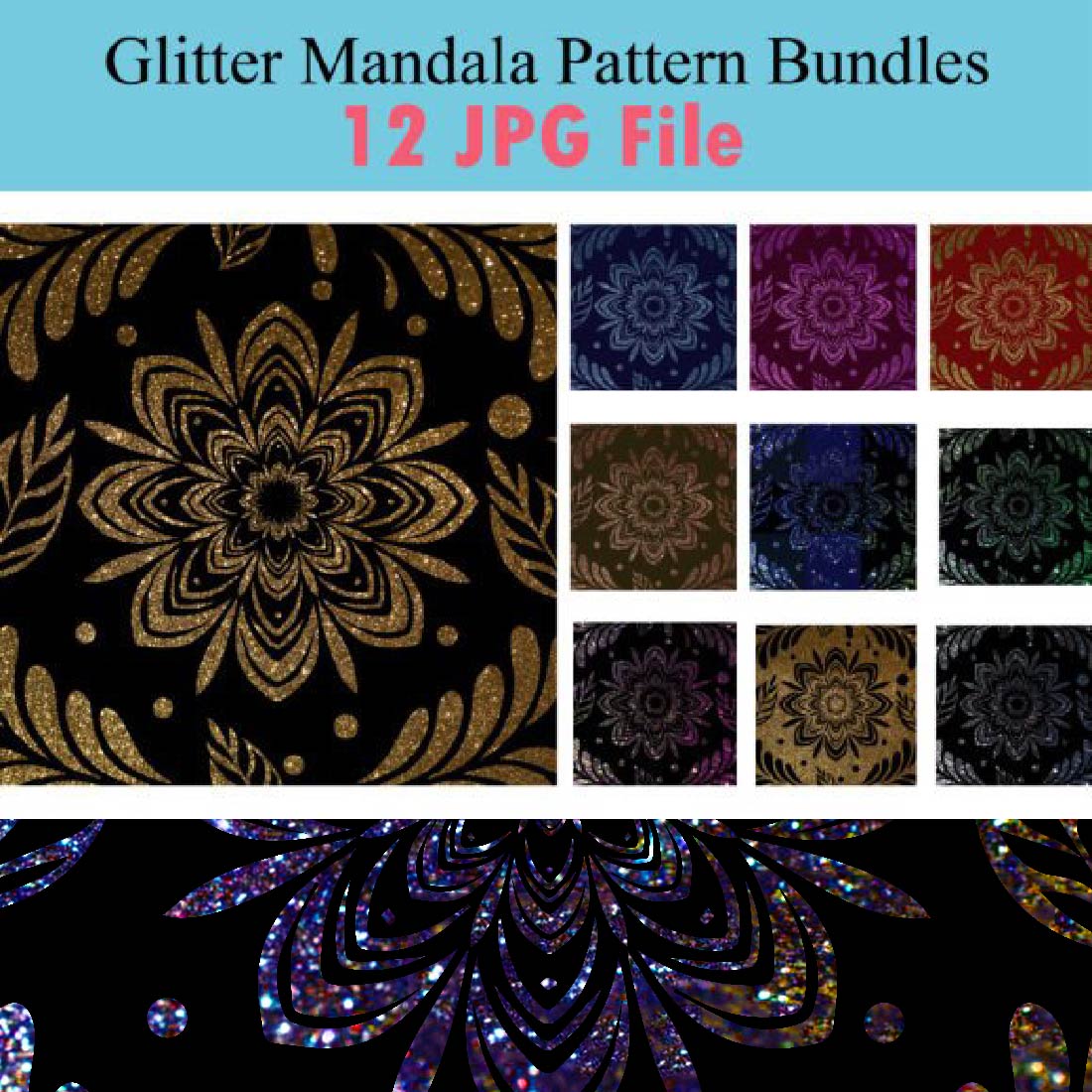 Unique 12 Glitter Pattern Background Bundles,Mandala,Vector image cover image.