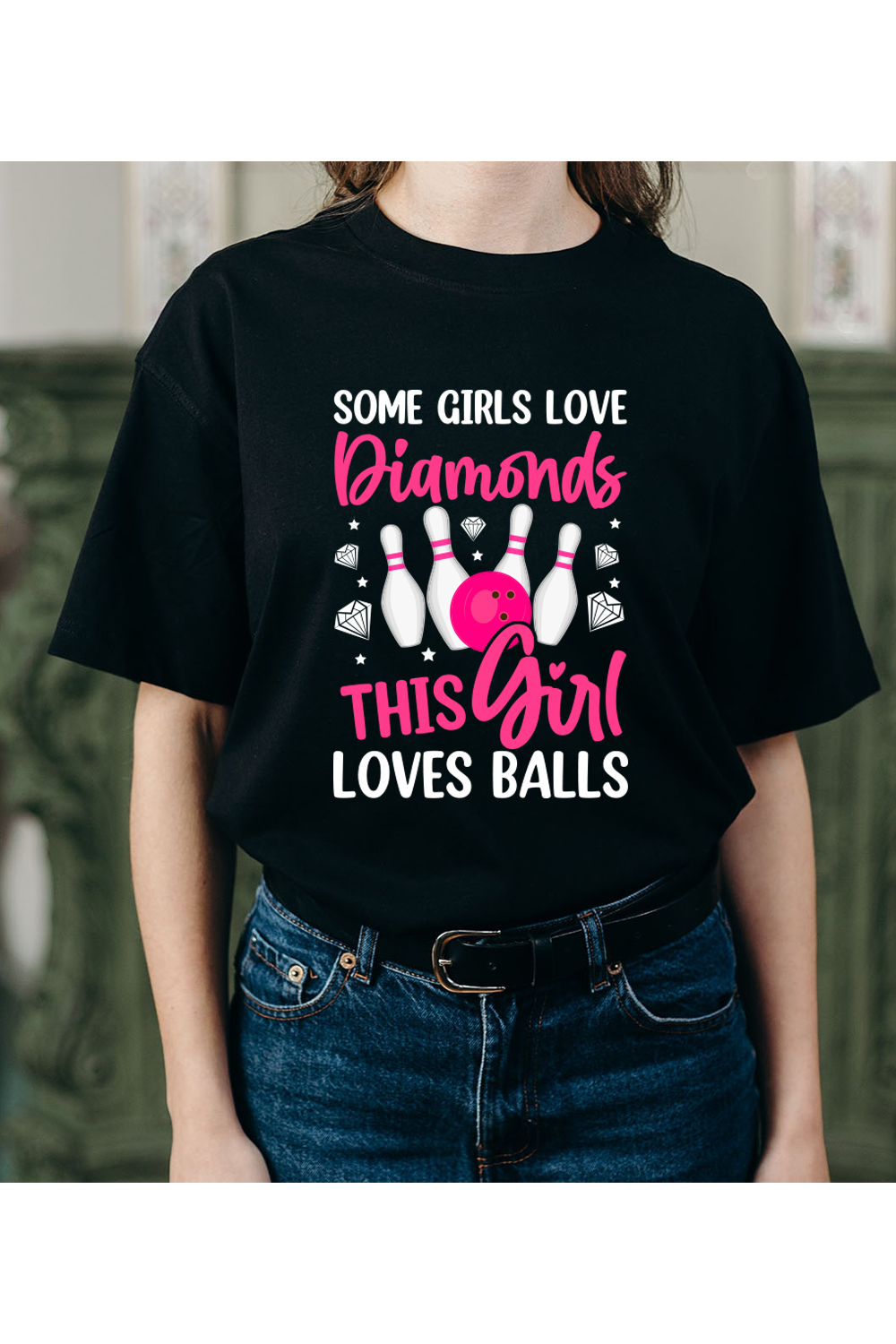 Bowling or Some girls loves diamonds this girl loves ball Long Sleeve T-Shirt pinterest preview image.