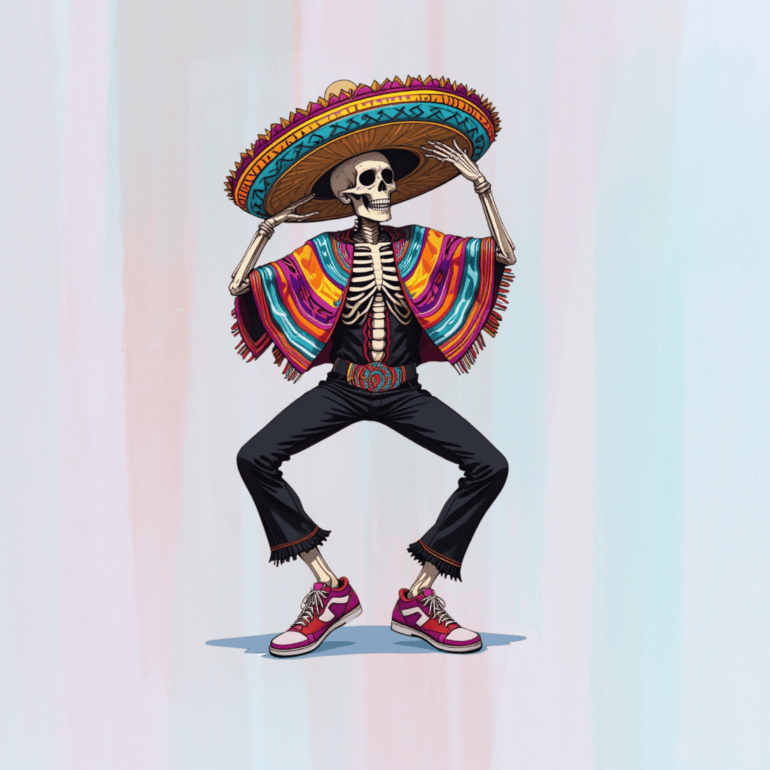 Festive Skeleton with Sombrero T-shirt Design preview image.