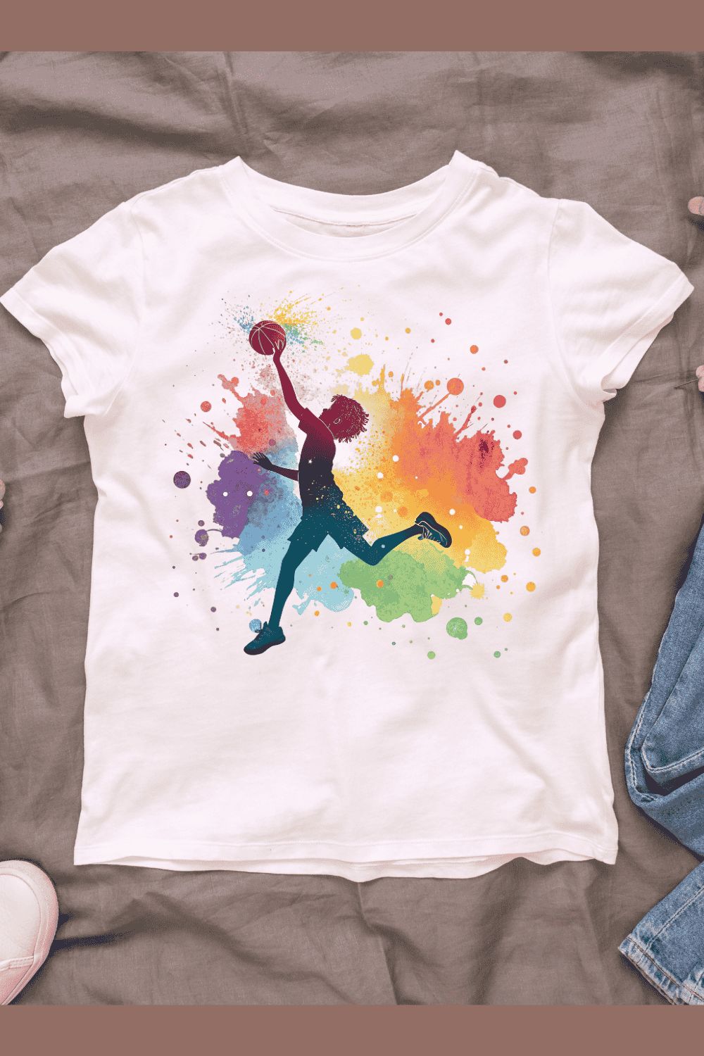 Colorful Volleyball Player Jumping to Hit the Ball T-shirt Design pinterest preview image.