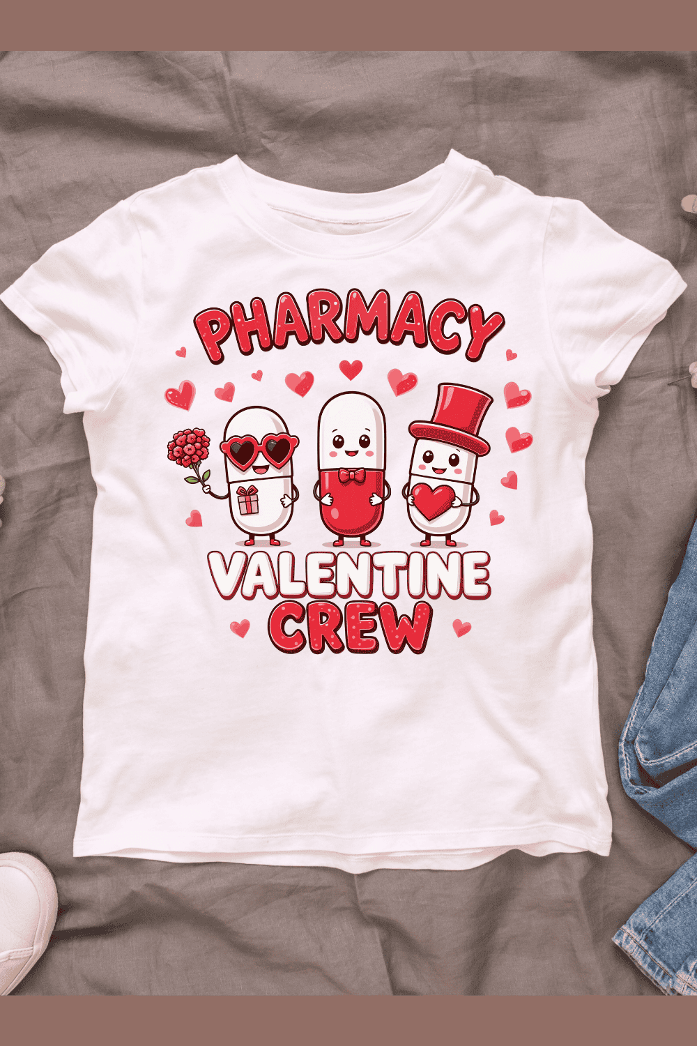 Pharmacy Valentine Crew T-shirt Design pinterest preview image.