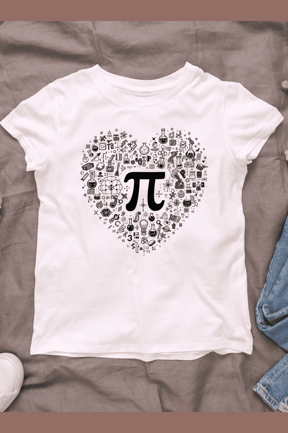 Pi Symbol in Heart of Math T-shirt Design pinterest preview image.