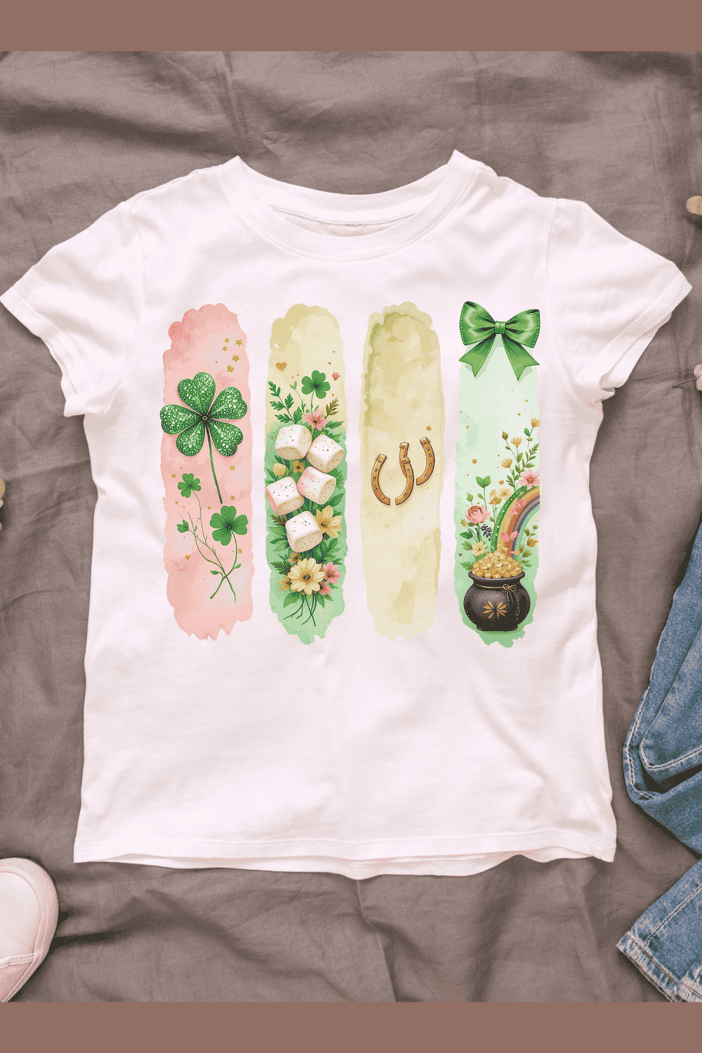 Adorable Leprechaun and Pot of Gold T-shirt Design pinterest preview image.