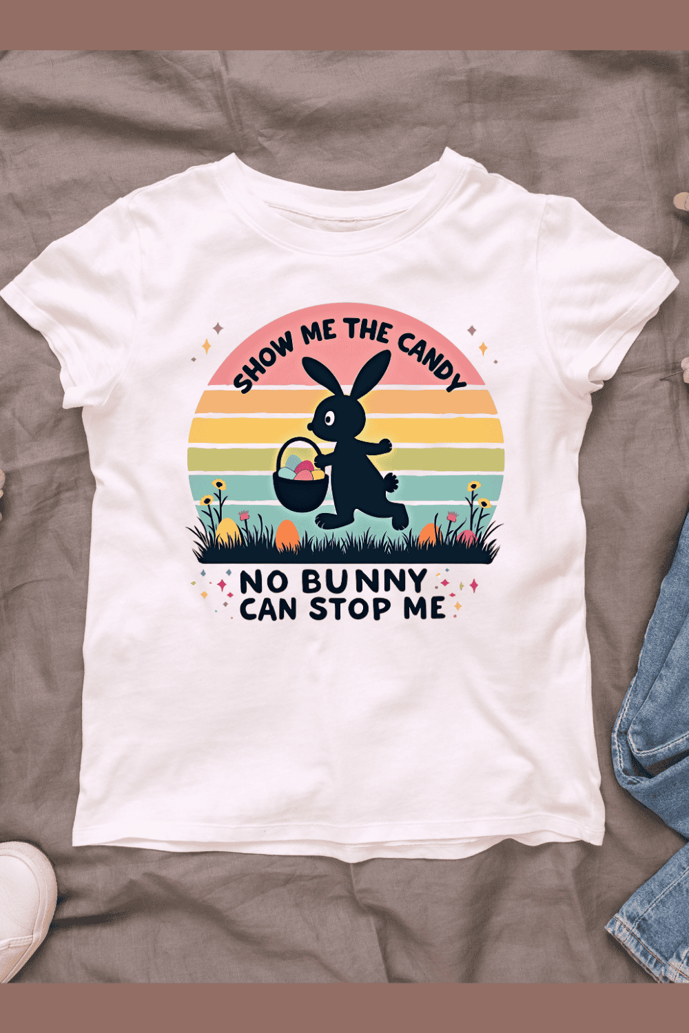 Bunny and Candy T-shirt Design pinterest preview image.