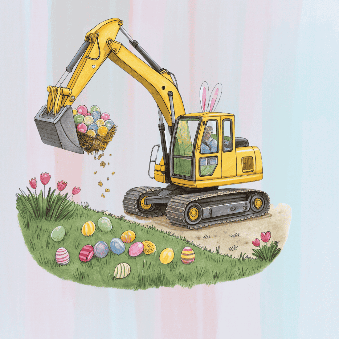 Eggs and Construction Vehicle T-shirt Design preview image.