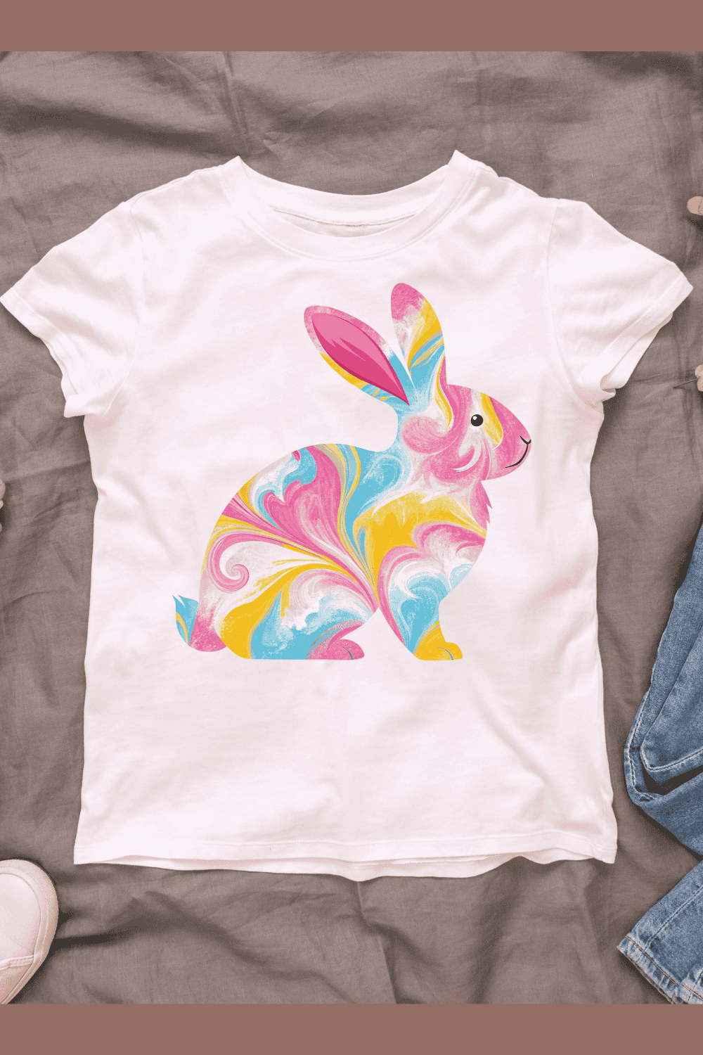 Watercolor Marbled Bunny T-shirt Design Bundle pinterest preview image.