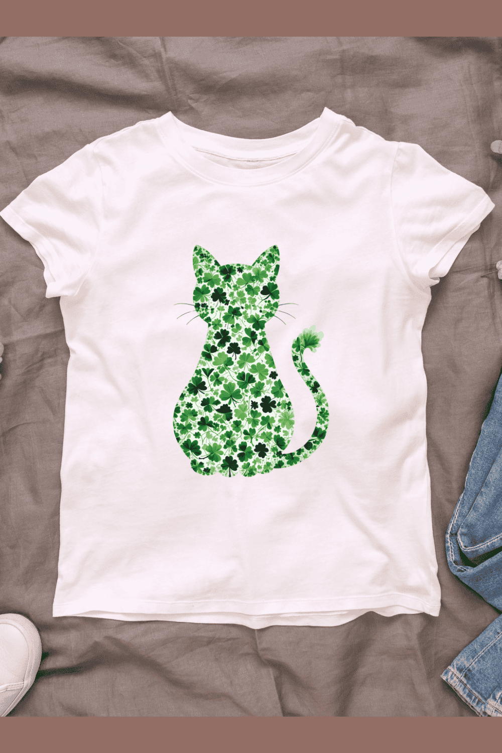 Clover Cat St Patrick's Day T-shirt Design pinterest preview image.