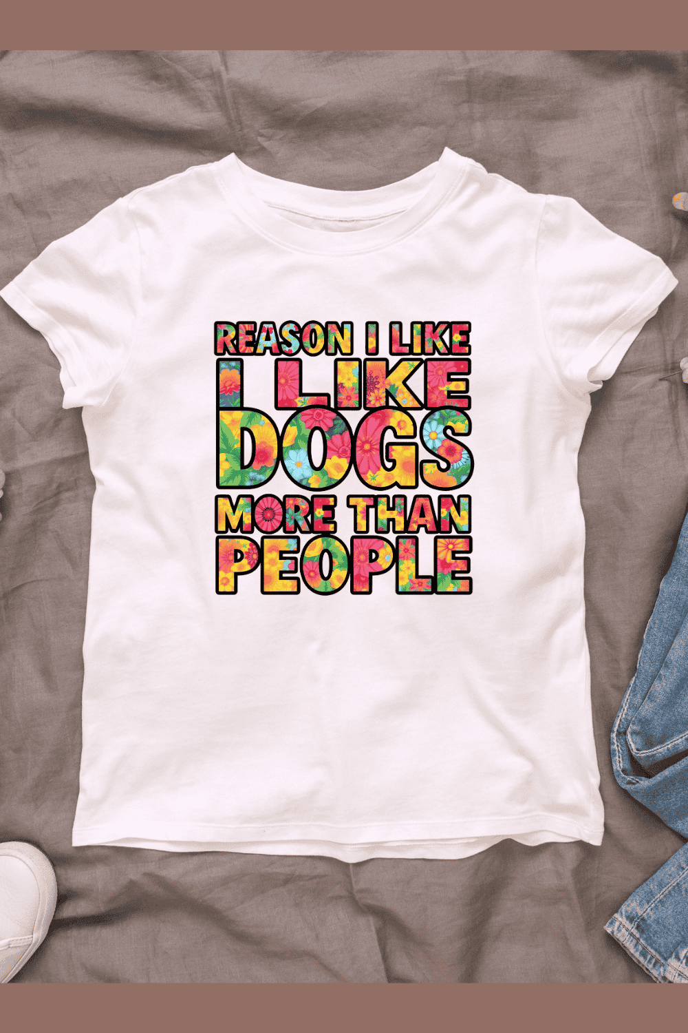 Colorful Floral Dog Quote T-shirt Design pinterest preview image.