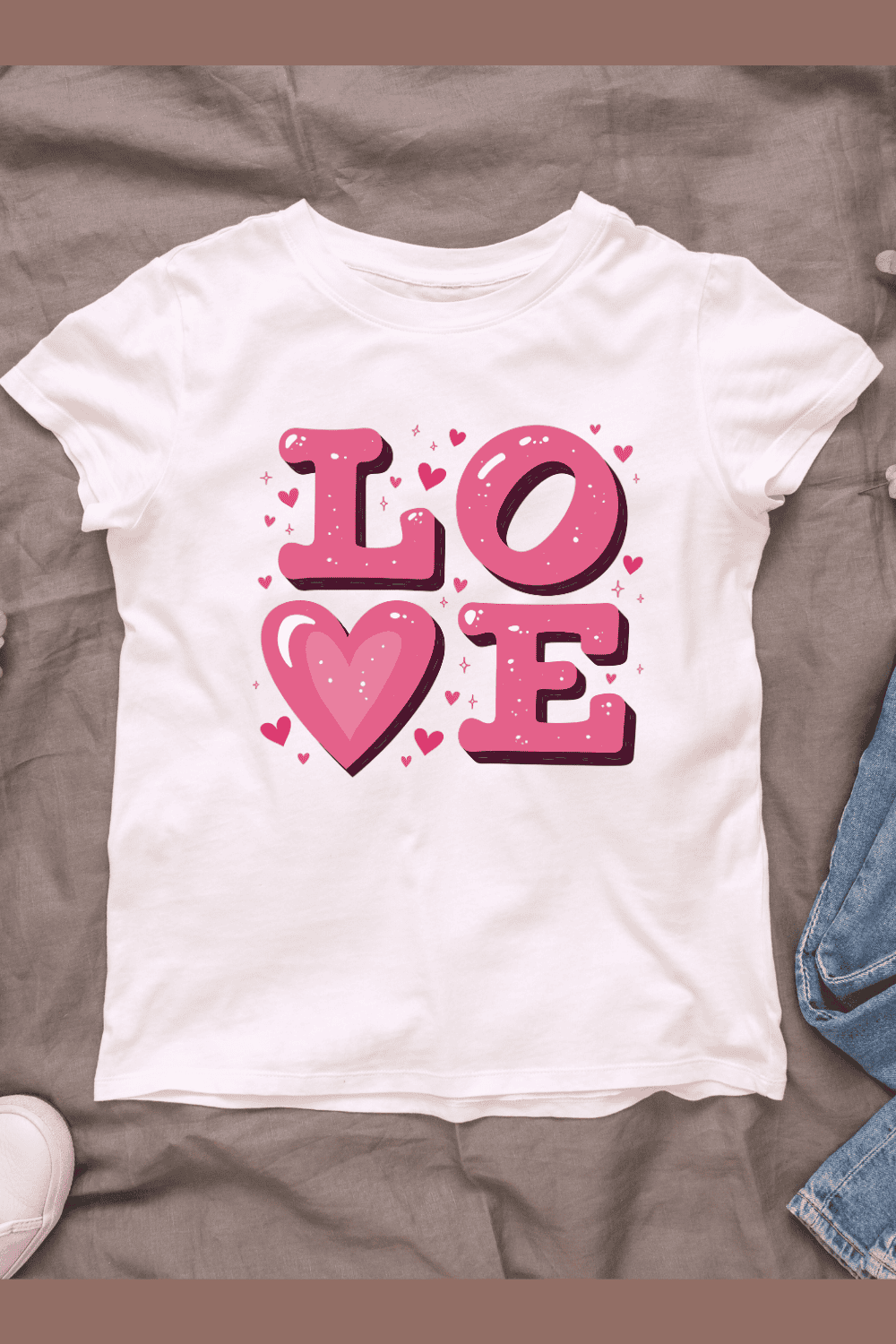 Love Text, Romantic Valentine's Day T-shirt Design Bundle pinterest preview image.