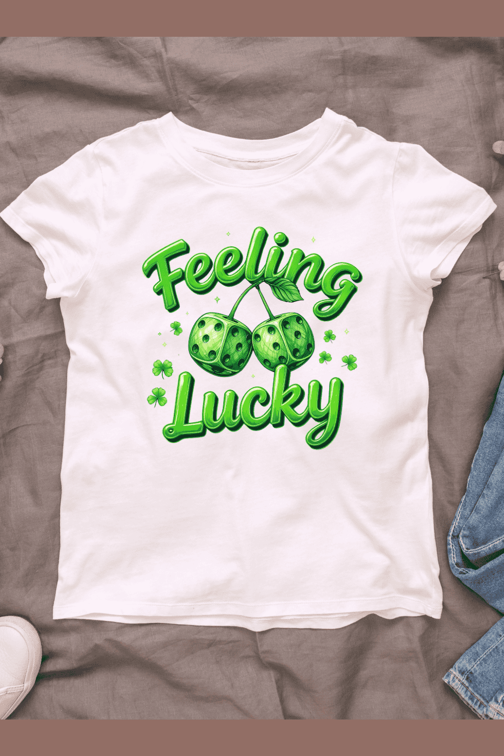 Green Clover and Lucky Typography T-shirt Design Bundle pinterest preview image.