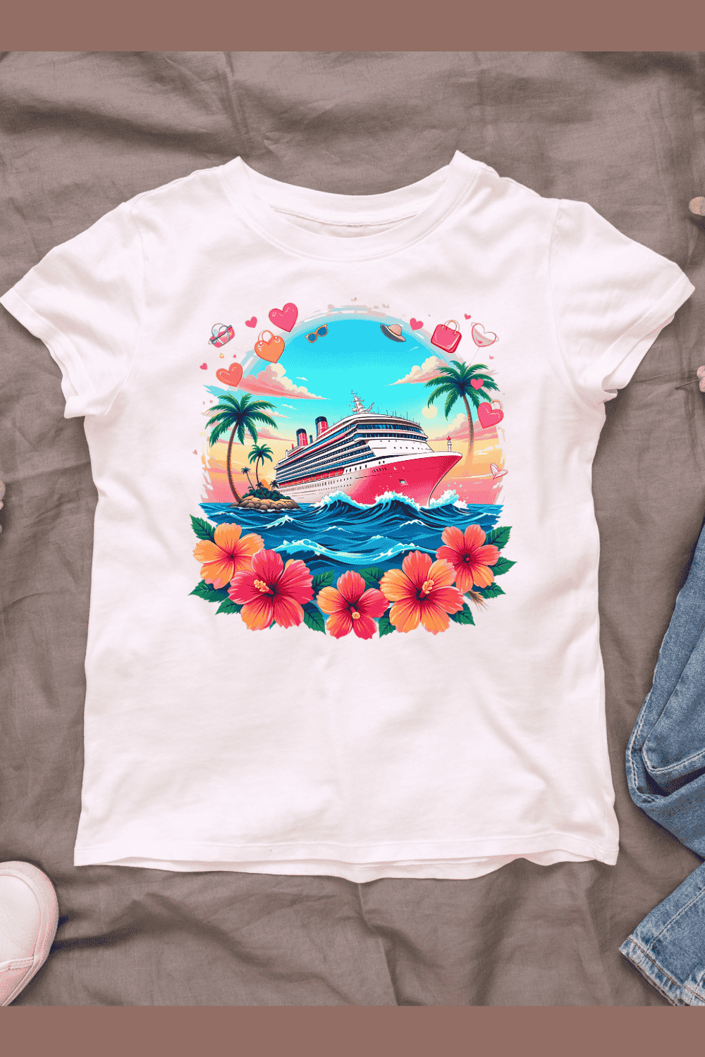 Tropical Island Cruise T-shirt Design pinterest preview image.