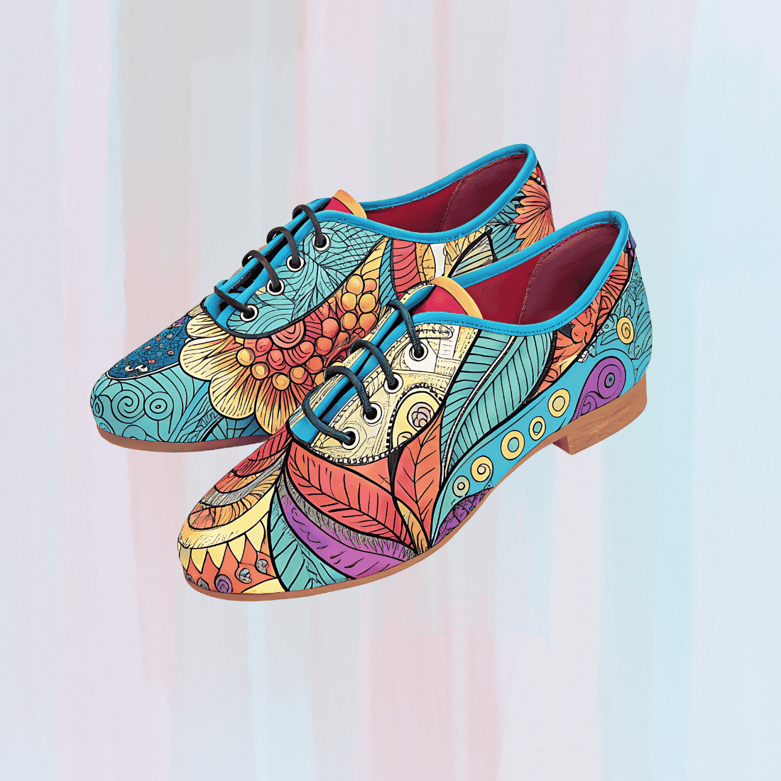 Vibrant Patterned Lace-Up Shoes T-shirt Design preview image.