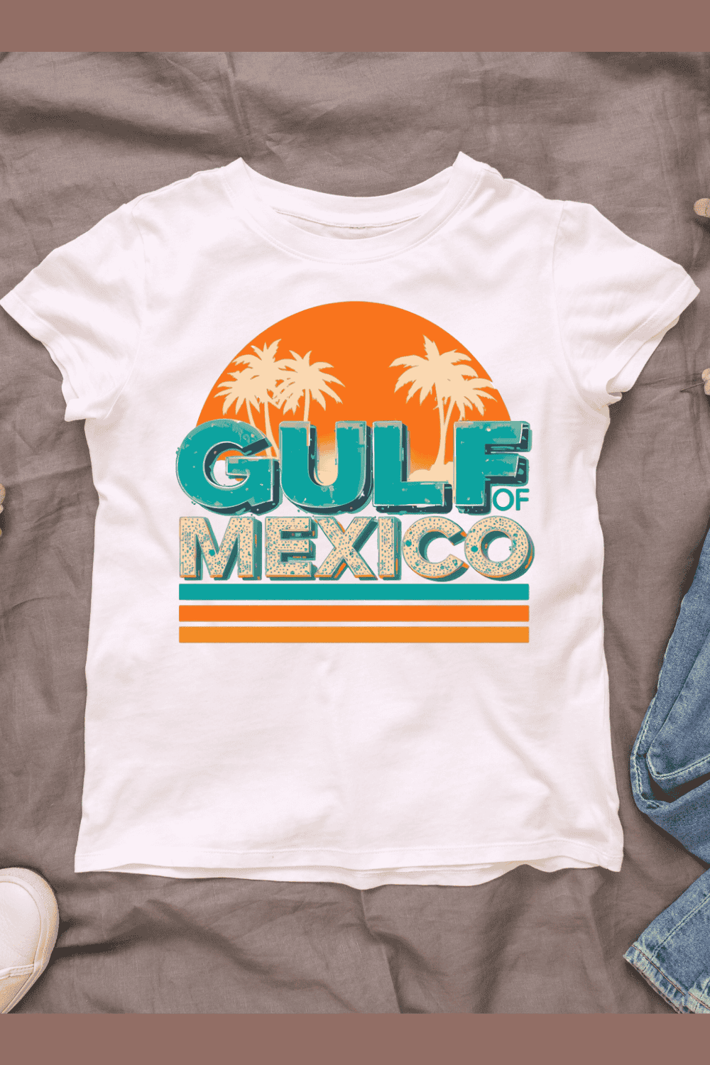 Retro Gulf Mexico T-shirt Design pinterest preview image.