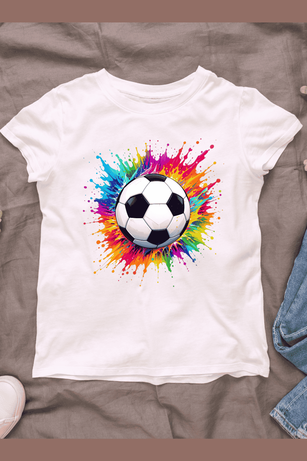 Soccer Ball Colorful Splash T-shirt Design pinterest preview image.