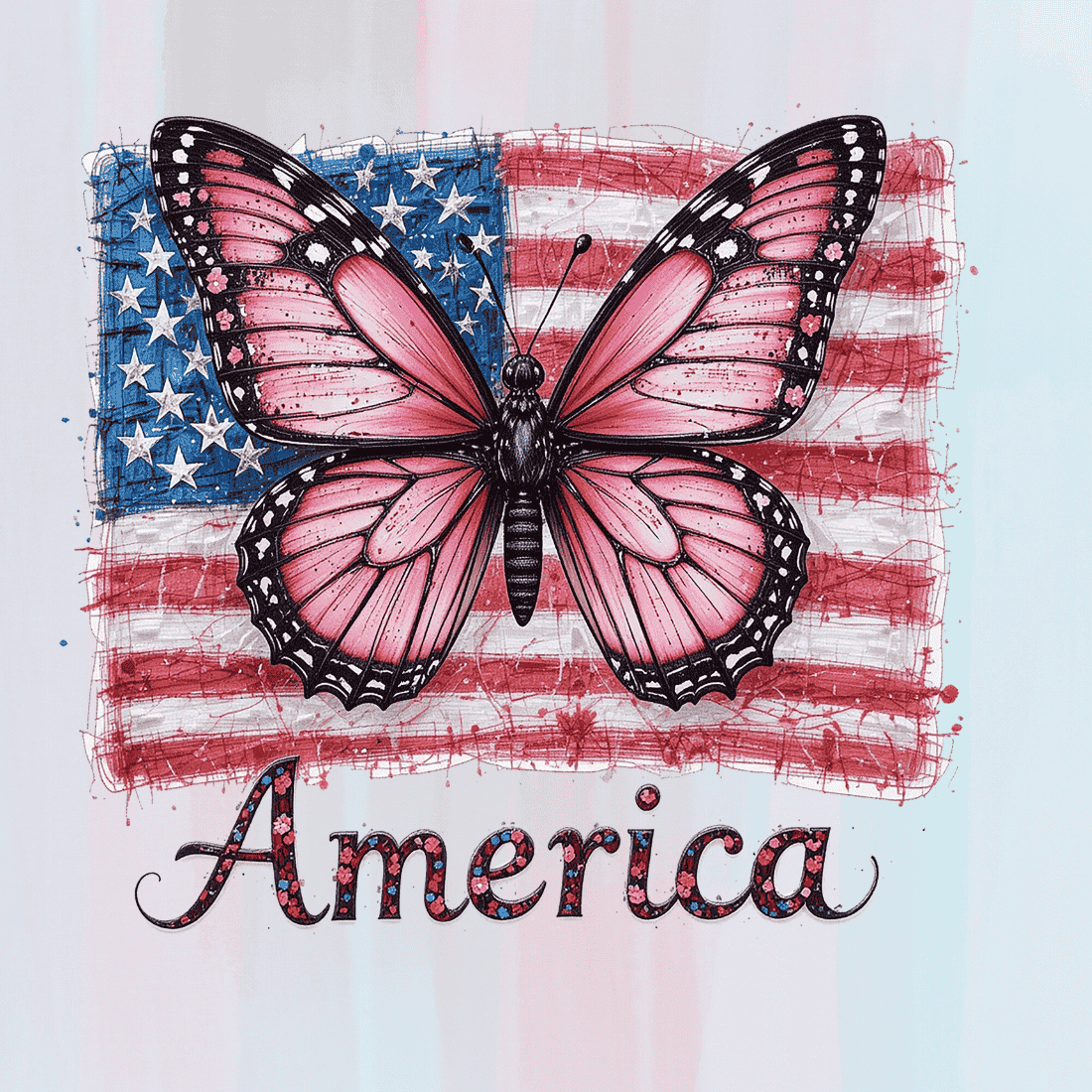 USA Flag Butterfly T-shirt Design preview image.