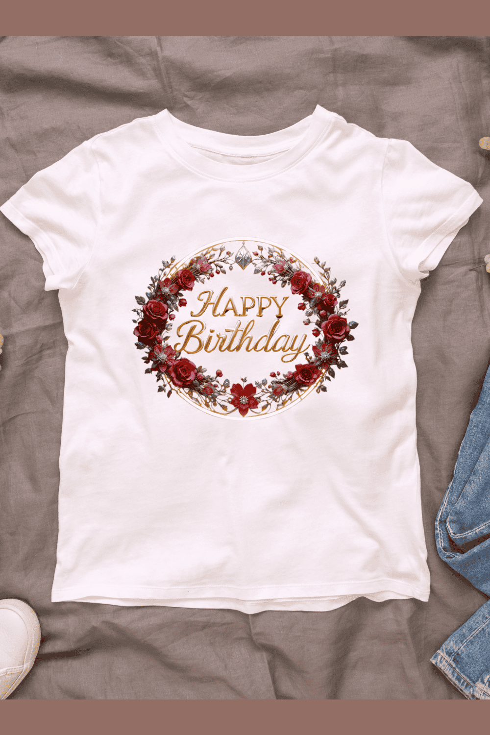 Festive Birthday Floral Circle with Roses T-shirt Design Bundle pinterest preview image.