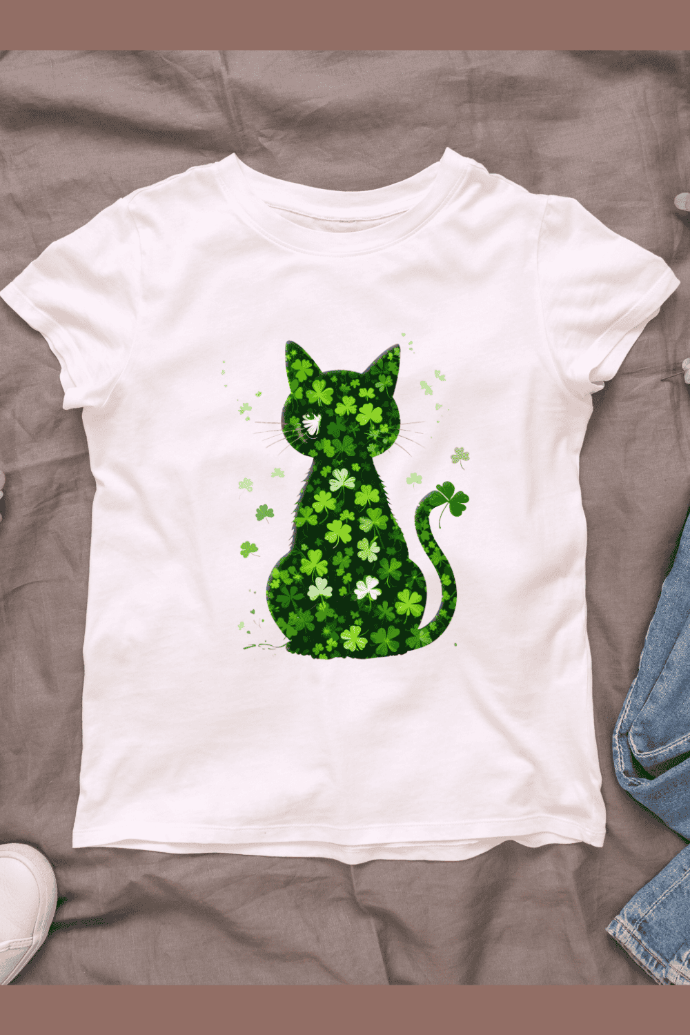 Shamrock Cat Silhouette T-shirt Design pinterest preview image.