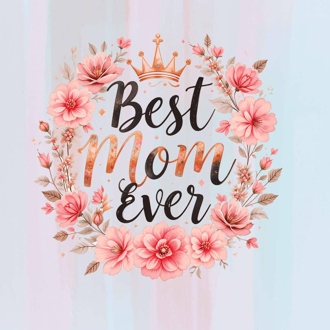 Best Mom Ever Floral Design with a Crown T-shirt Design preview image.