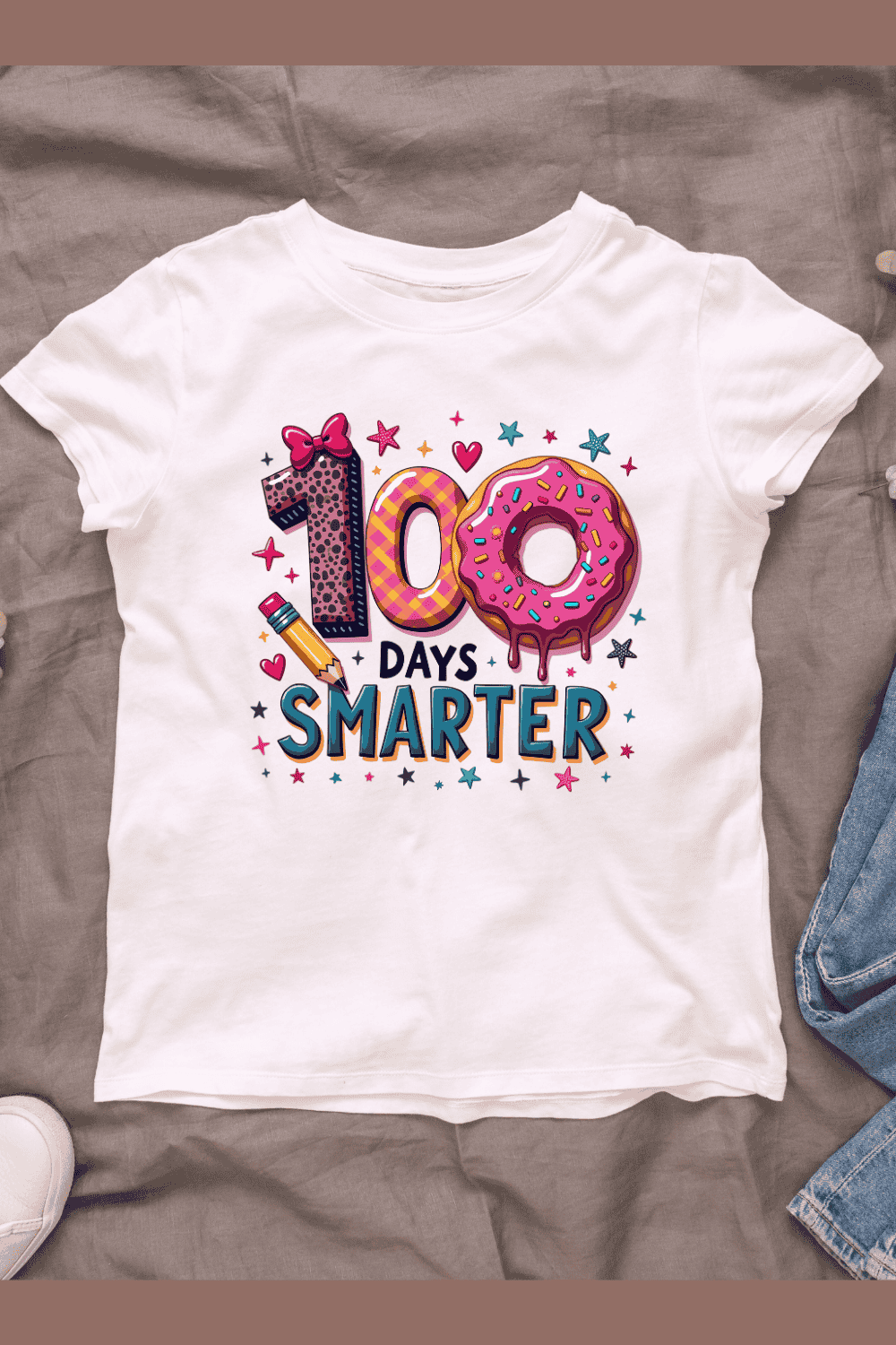 100 Days Smarter, Back to School T-shirt Design Bundle pinterest preview image.