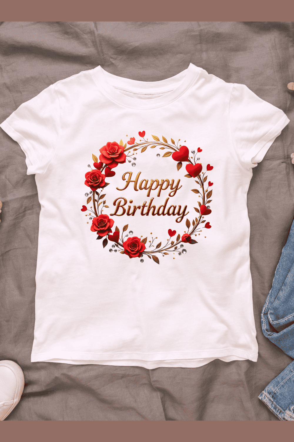 Happy Birthday Floral Wreath T-shirt Design Bundle pinterest preview image.