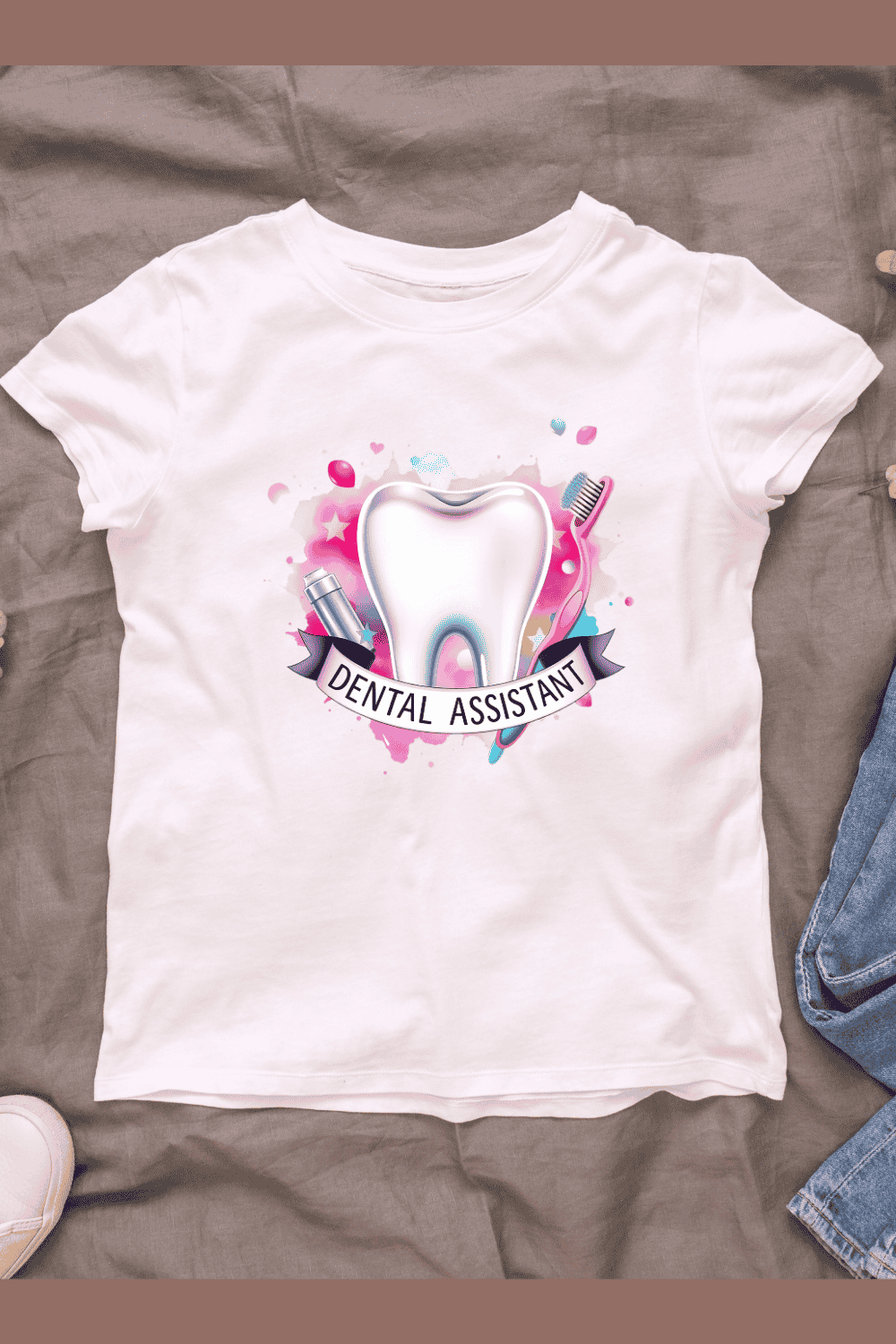 Watercolor Dental Assistant T-shirt Design pinterest preview image.