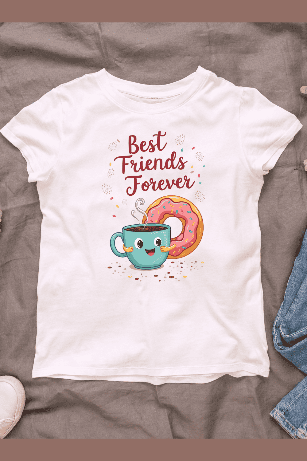 Kawaii Coffee Cup and Donut T-shirt Design Bundle pinterest preview image.