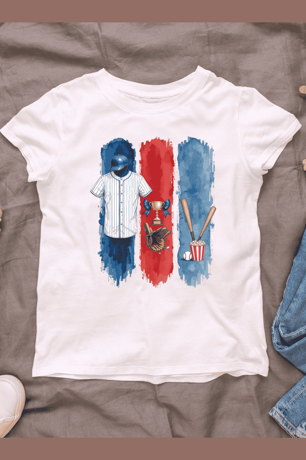 Blue and Red Themed Baseball Sports T-shirt Design pinterest preview image.