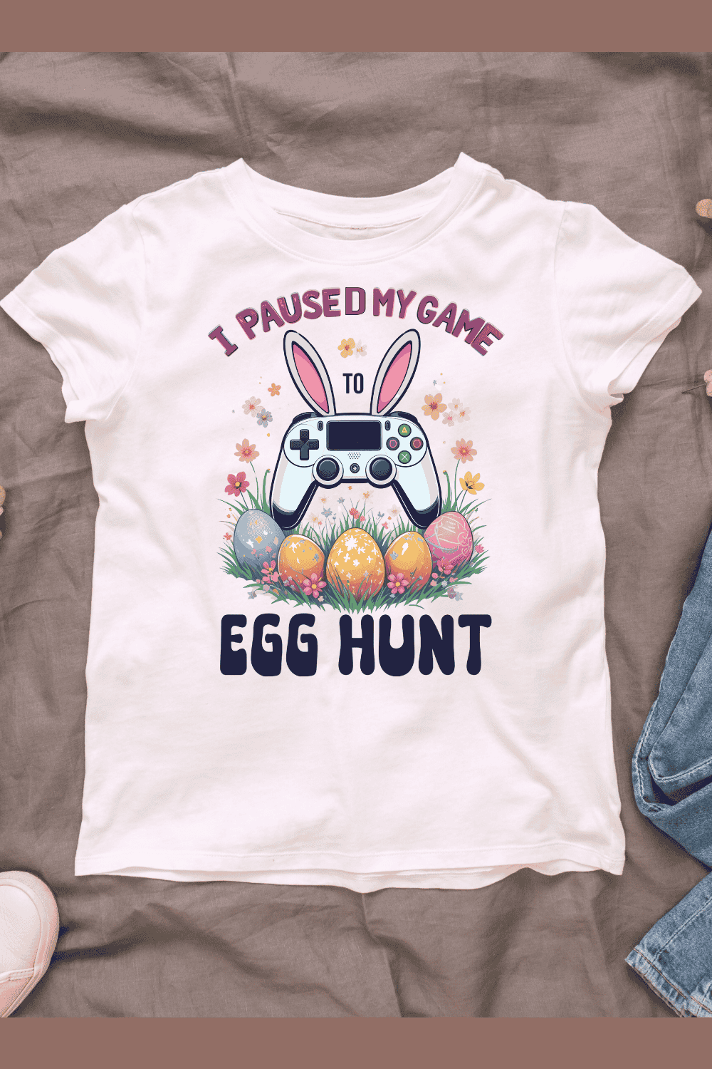 Egg Hunt & Video Game Controller T-shirt Design pinterest preview image.