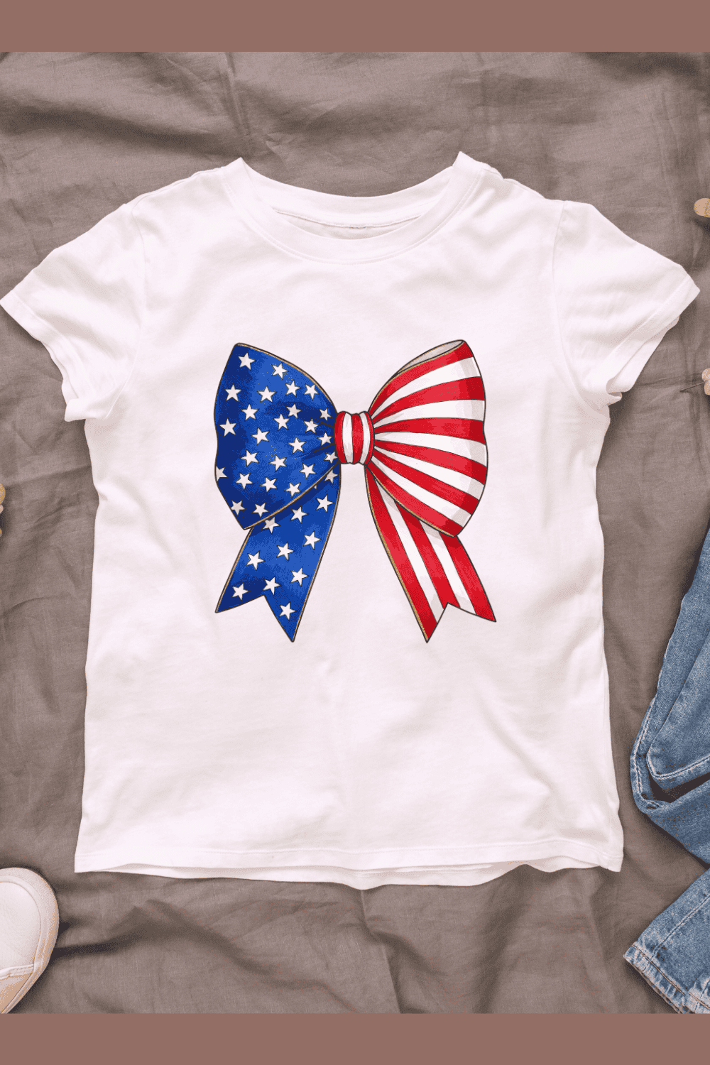 USA Flag Bow T-shirt Design pinterest preview image.