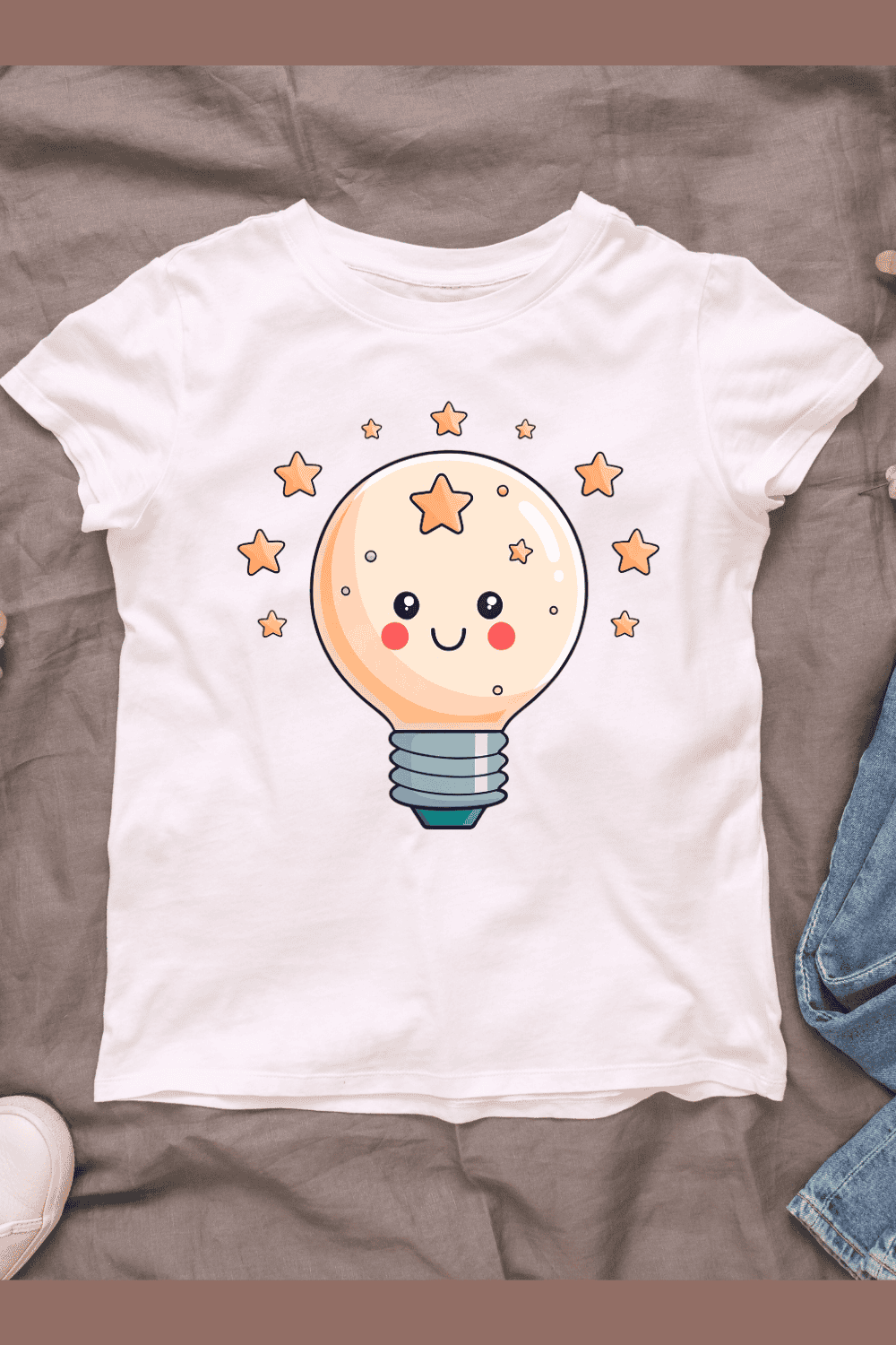 Adorable Light Bulb with Face T-shirt Design pinterest preview image.