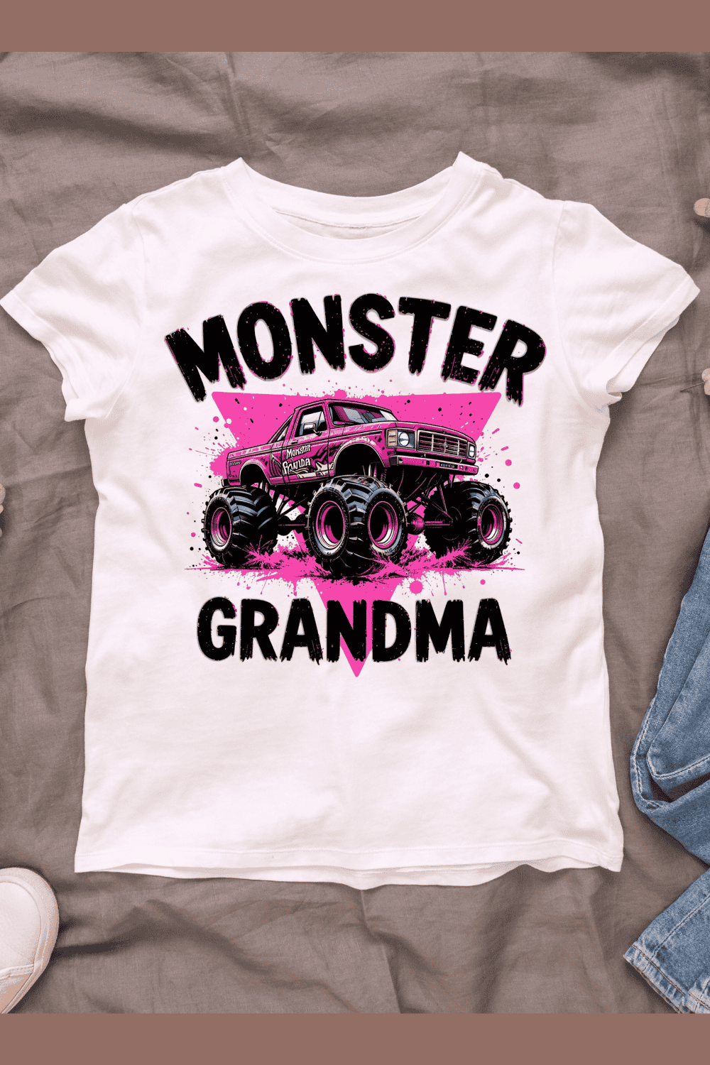 Monster Grandma Truck T-shirt Design pinterest preview image.