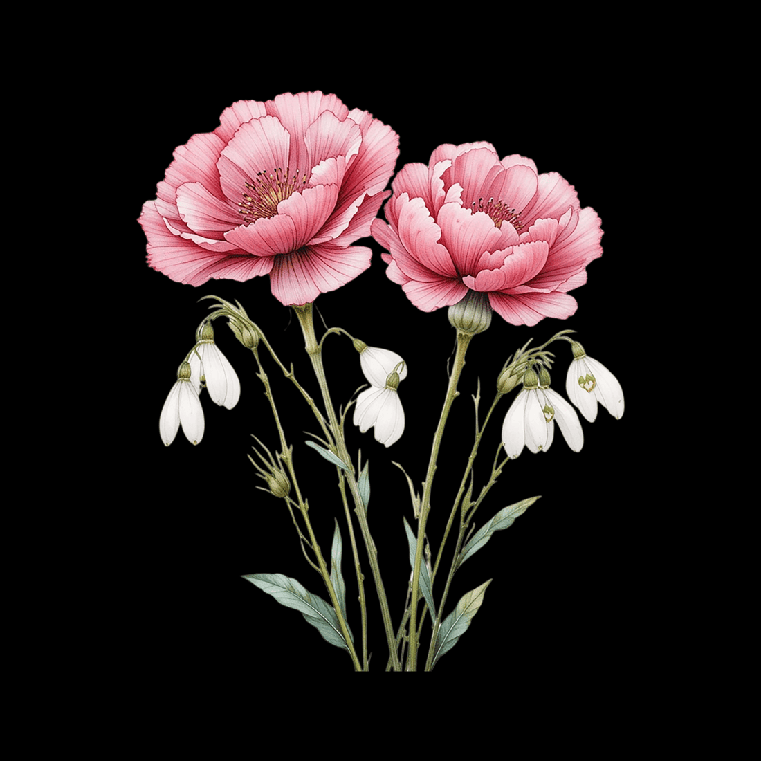 Watercolor Pink Flowers T-shirt Design preview image.