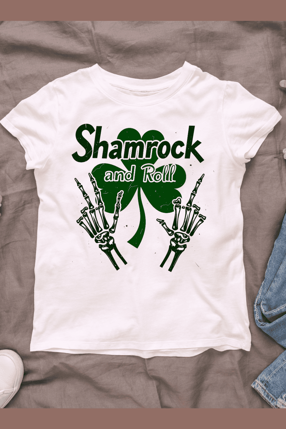 Shamrock and Roll Typography T-shirt Design pinterest preview image.