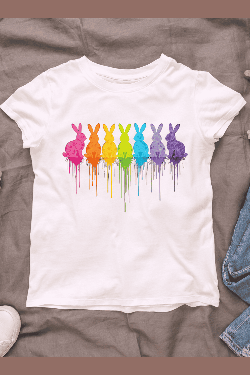 Row of Colorful Bunnies with Dripping Paint T-shirt Design Bundle pinterest preview image.