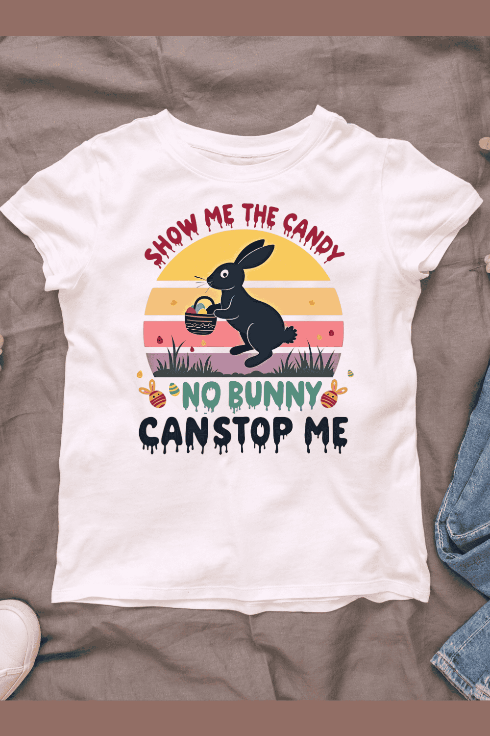 Black Bunny with Candy Basket T-shirt Design Bundle pinterest preview image.