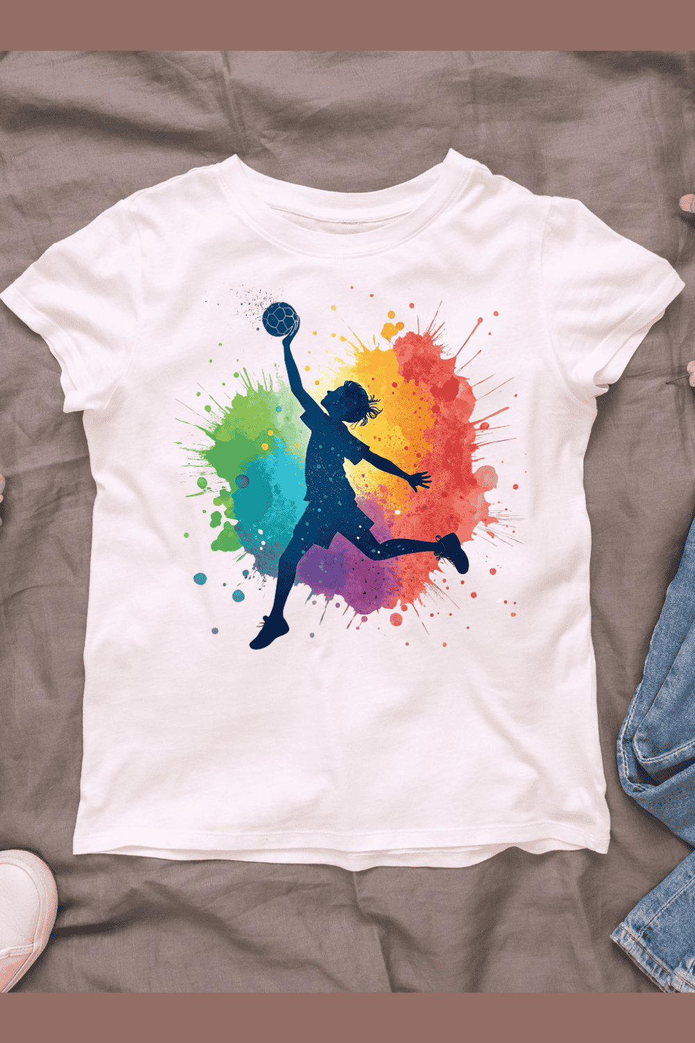 Colorful Volleyball Player T-shirt Design pinterest preview image.