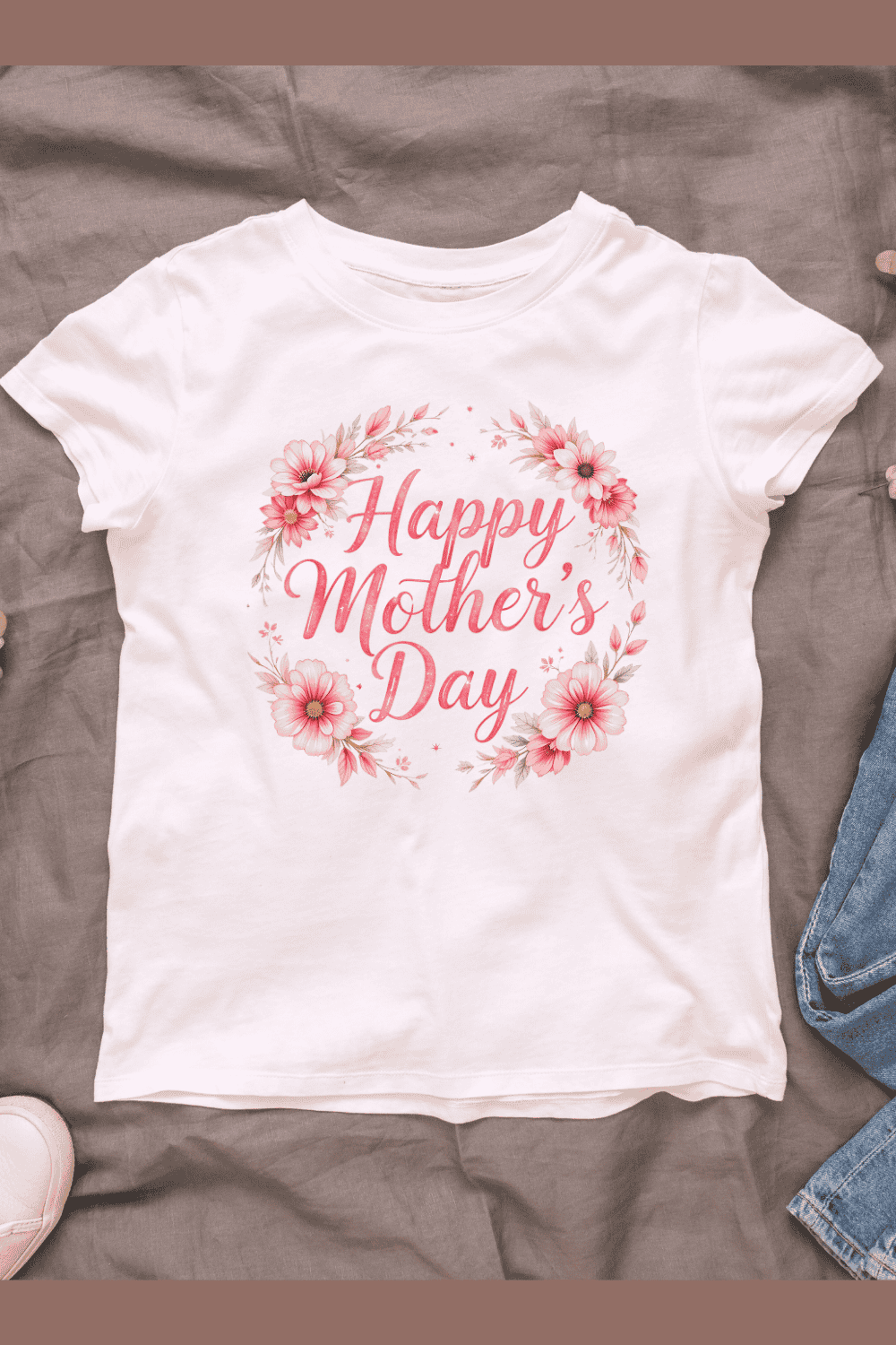 Happy Mother's Day Text with Flowers T-shirt Design pinterest preview image.