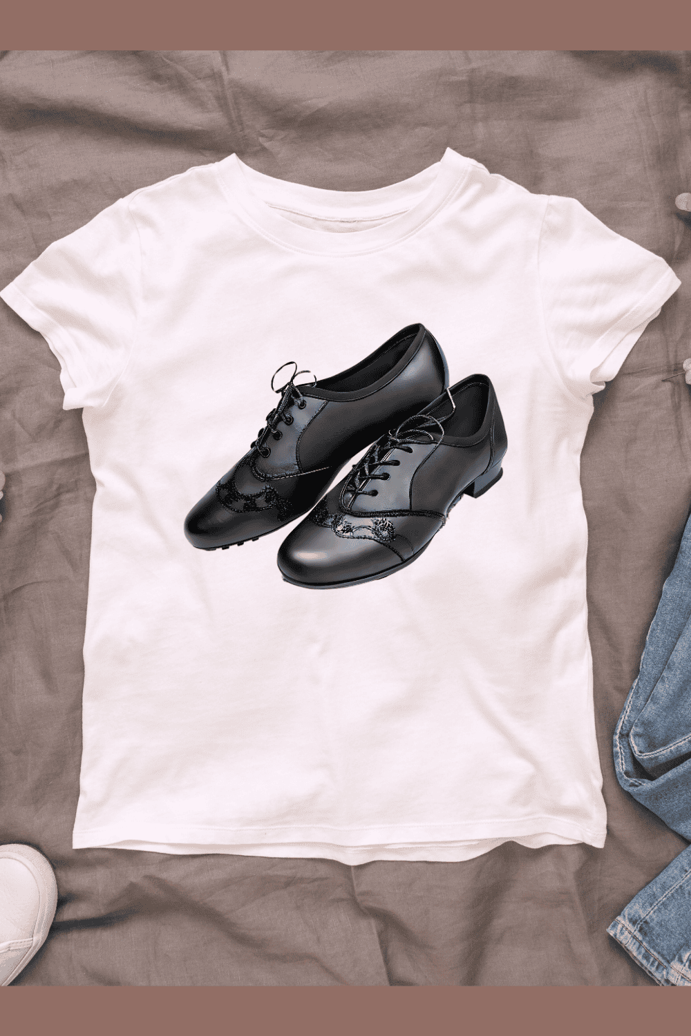 Pair of Black Leather Dance Shoes T-shirt Design pinterest preview image.