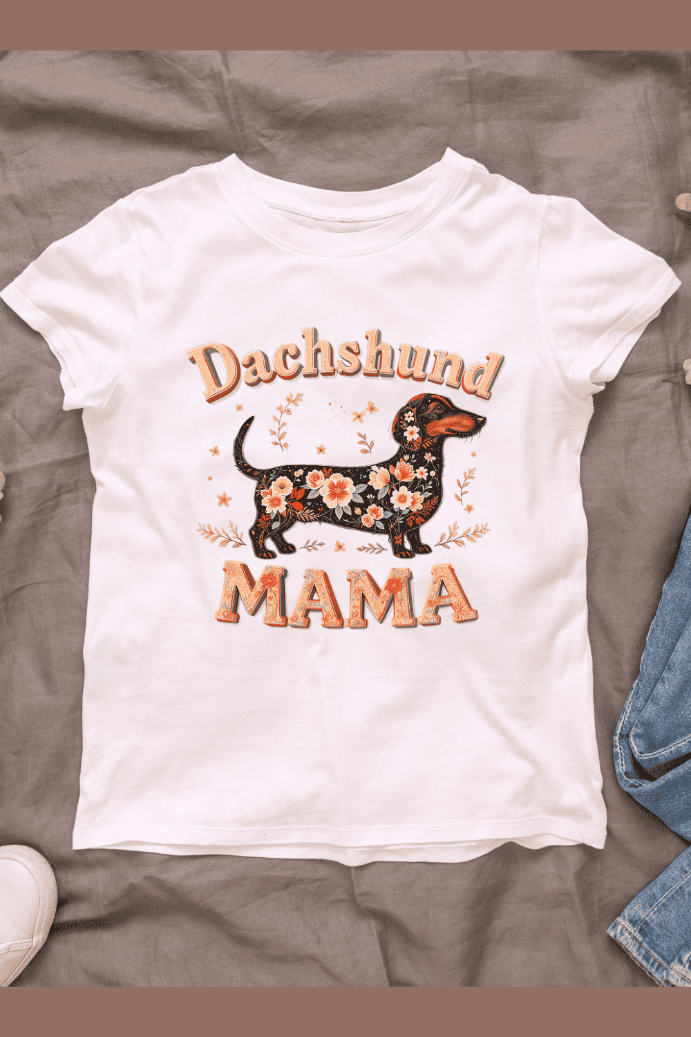 Dachshund Mom Floral Pattern Pet T-shirt Design pinterest preview image.