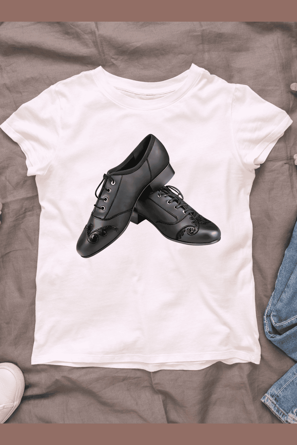 Black Dance Shoes with Laces T-shirt Design pinterest preview image.