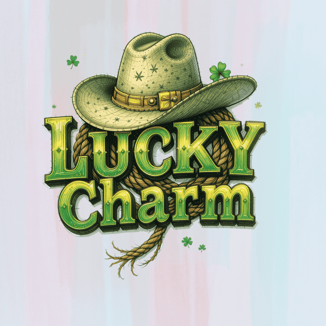 Lucky Charm Cowboy Hat T-shirt Design preview image.