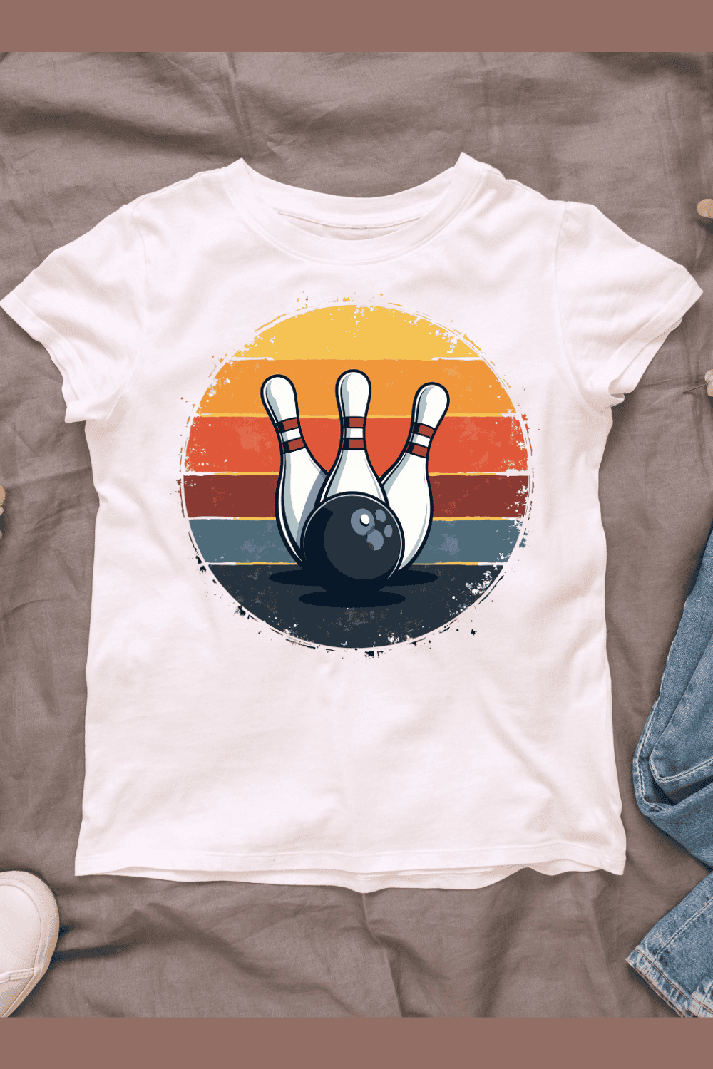 Retro Bowling Pins and Ball T-shirt Design pinterest preview image.