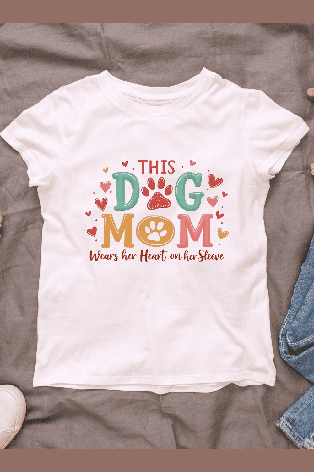 Dog Mom Text with Paw T-shirt Design Bundle pinterest preview image.