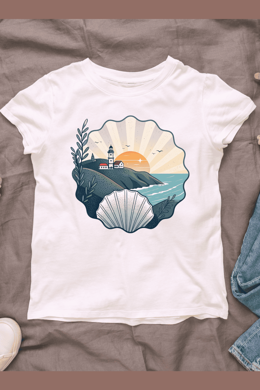 Nautical Illustration for Summer Vacation T-shirt Design pinterest preview image.